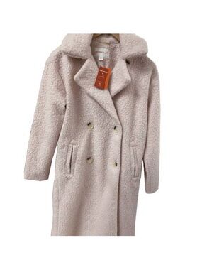 Joe Fresh Long Double-Breasted Teddy Coat in Light Pink